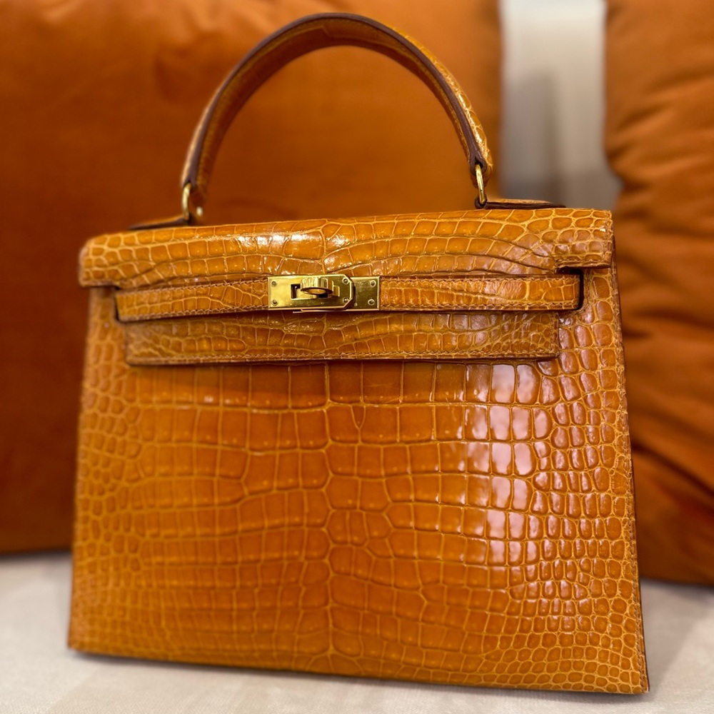 SOLD! Hermes Kelly 25 crocodile in jaune ambre